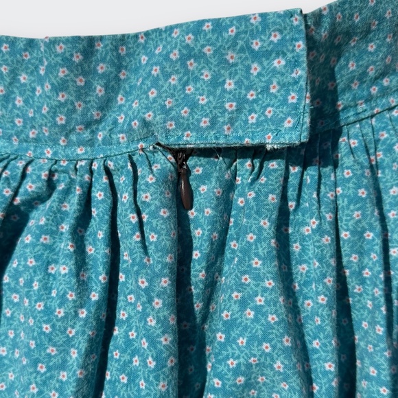 Vintage 70s Teal Blue Green Floral Midi Skirt Boho Prairie Indie Cottagecore M - Picture 4 of 5